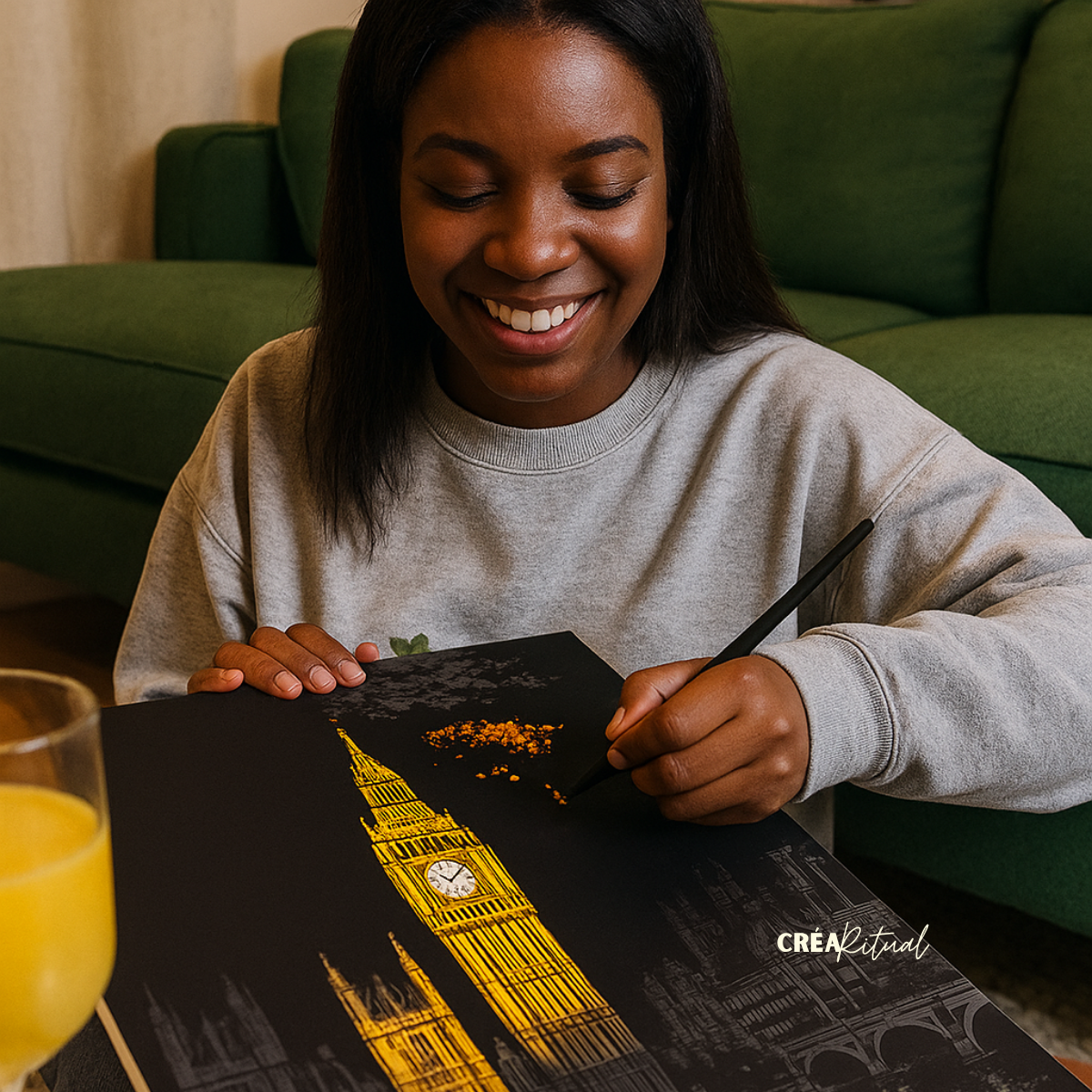 Découvre la peinture à gratter CreaRitual : une activité artistique apaisante pour te détendre, ralentir et révéler ta créativité intérieure.